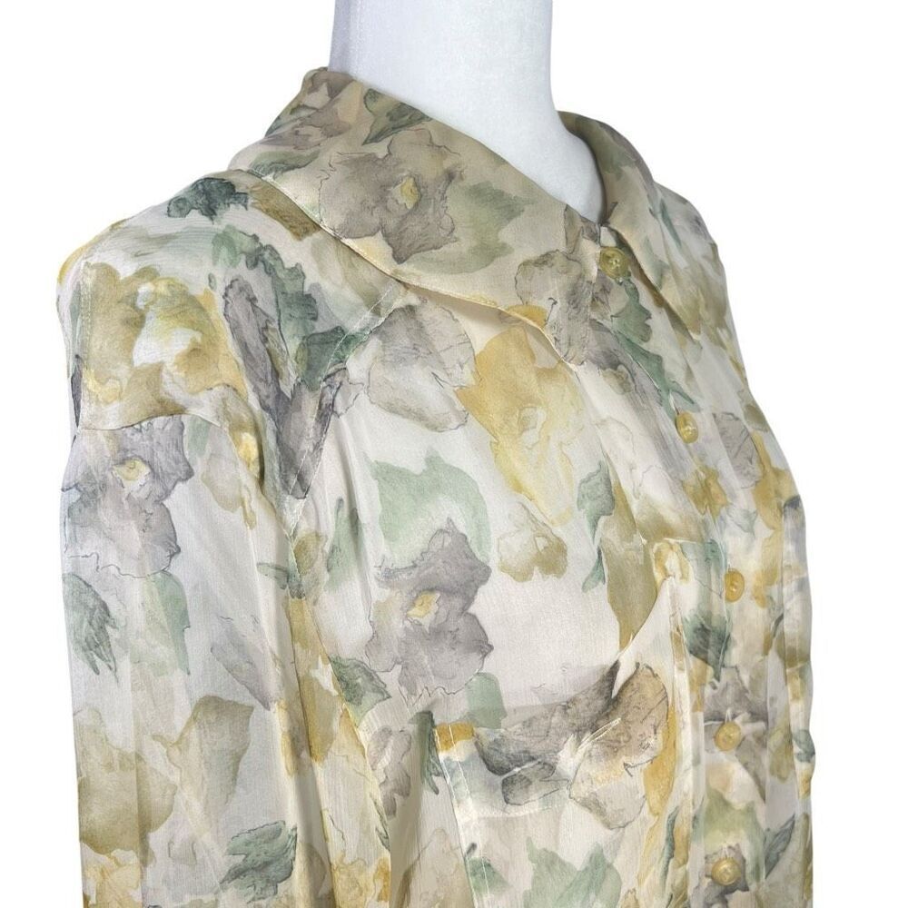Jean-Louis Scherrer Women's Multicolor Floral Button Silk Blouse XLarge Vintage - Picture 12 of 12